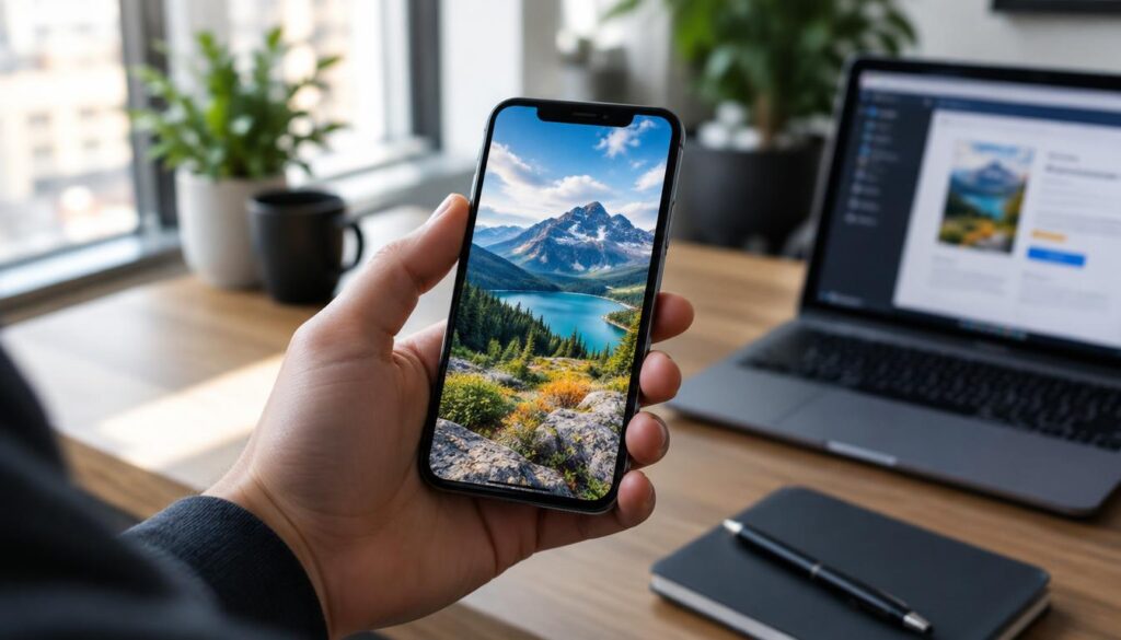 A large photo is scaled down to fit a small phone screen.