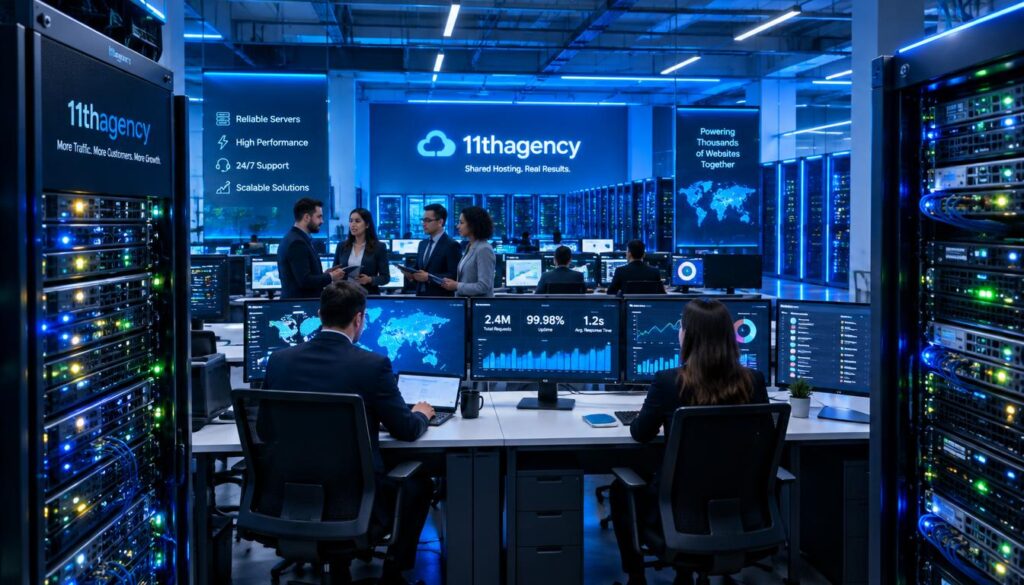 A shared hosting server handles requests from many customers at once.