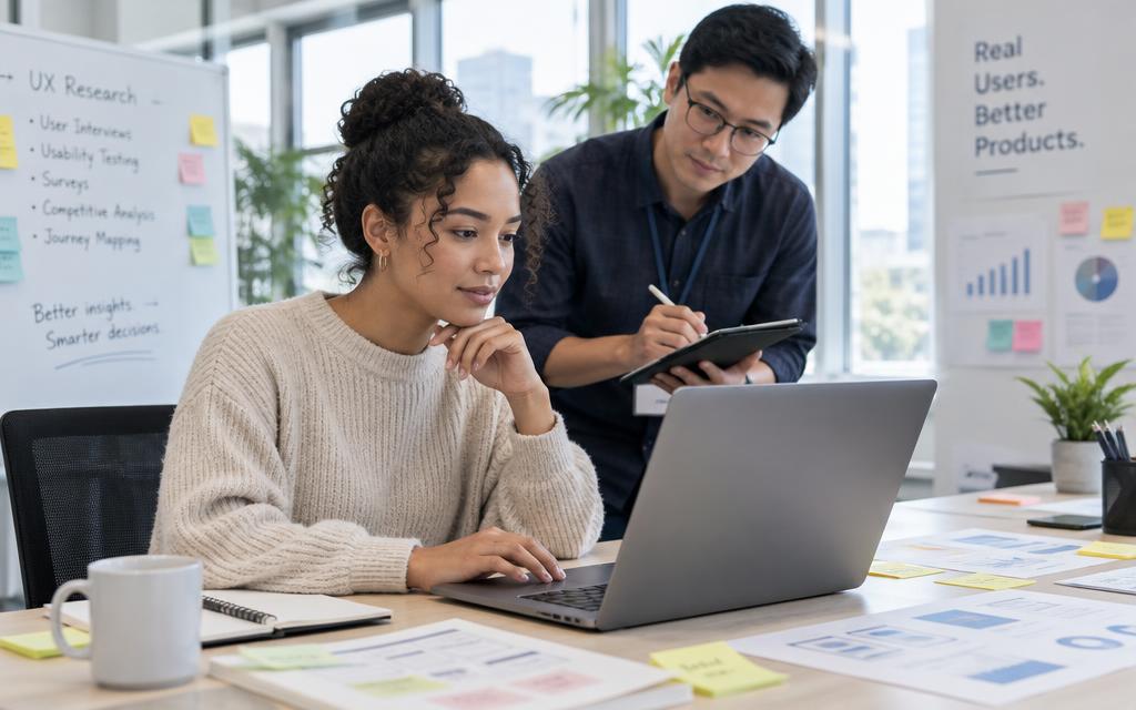 A usability testing session with a participant on a laptop