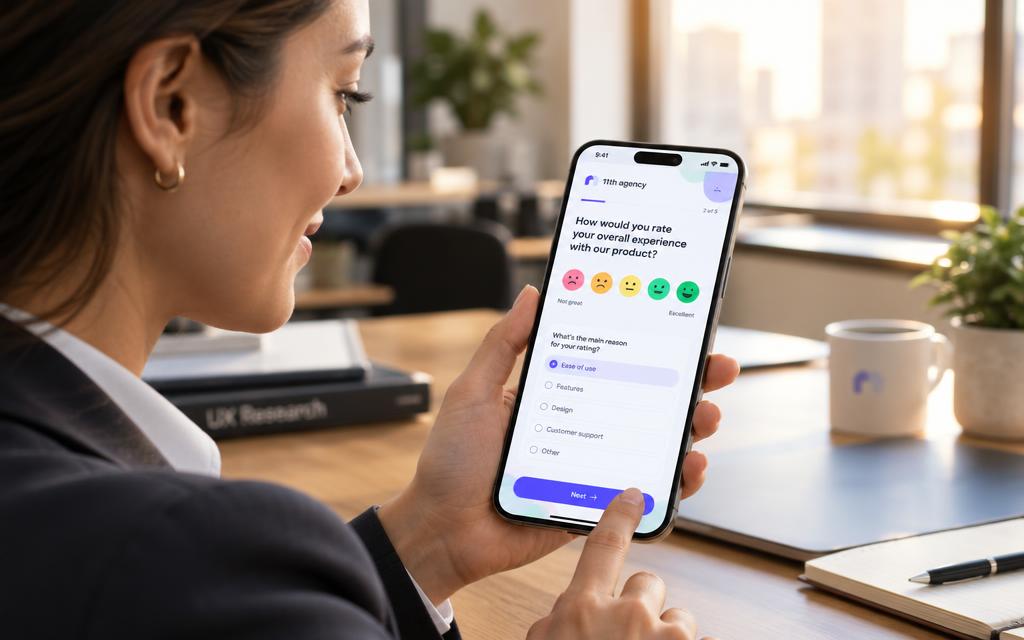 A user interviews follow-up survey on a phone screen