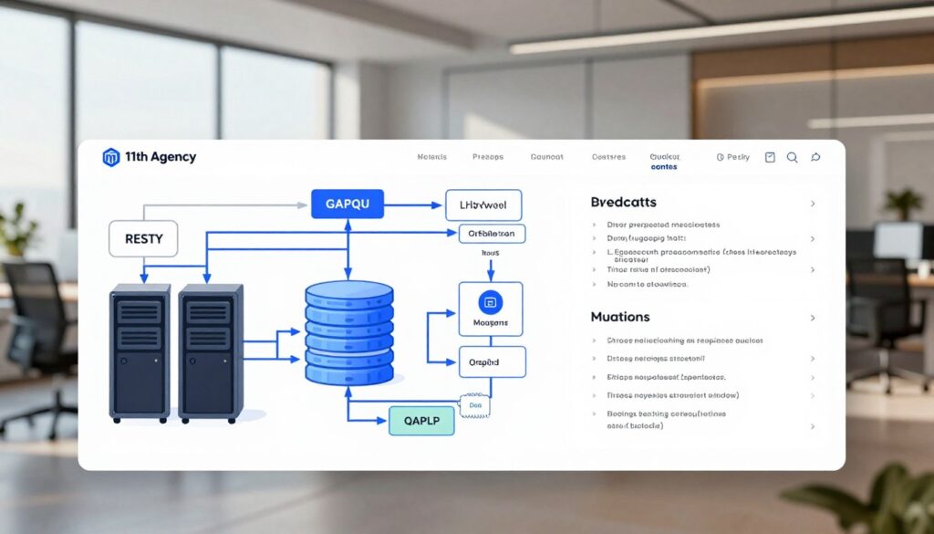 A web architectural style sketch next to a GraphQL query language schema