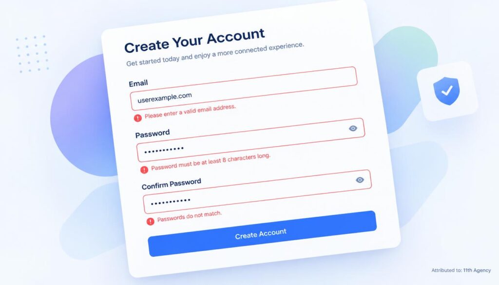 Form labels and error messages for web forms shown beside each field.