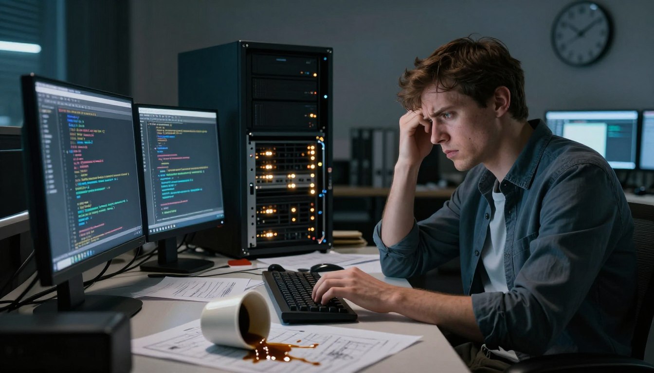 Frustrated developer waiting on a release while an old core system blocks the change