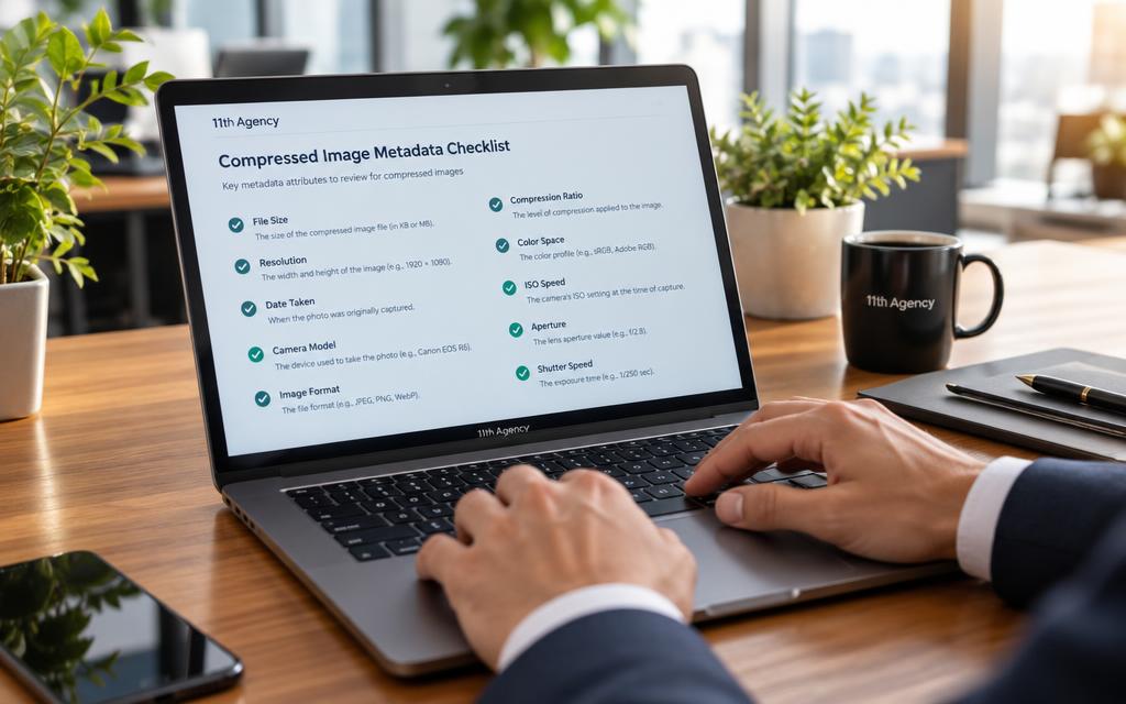 Metadata in compressed images listed as a checklist on a laptop