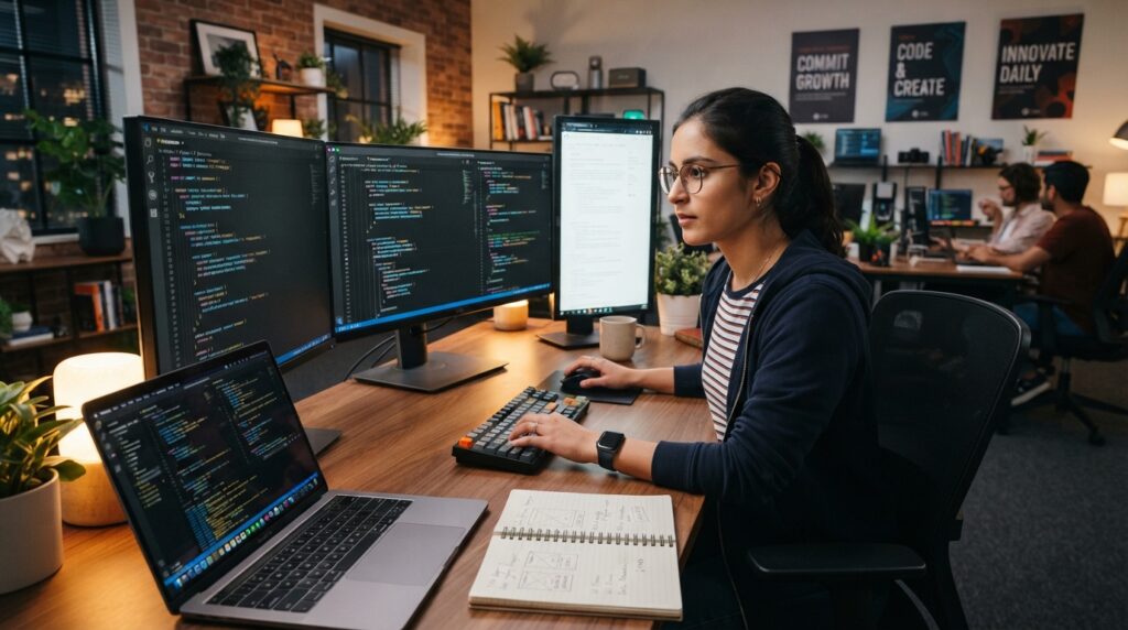 New developer studying JavaScript and TypeScript code while learning to build apps