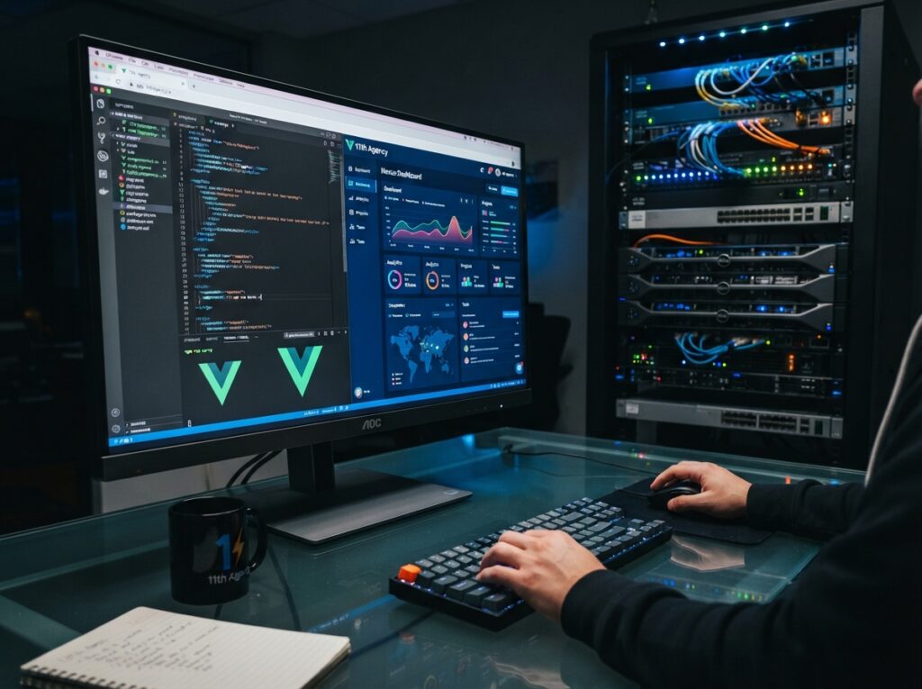 Vue is used for front-end work on a browser screen with a server panel
